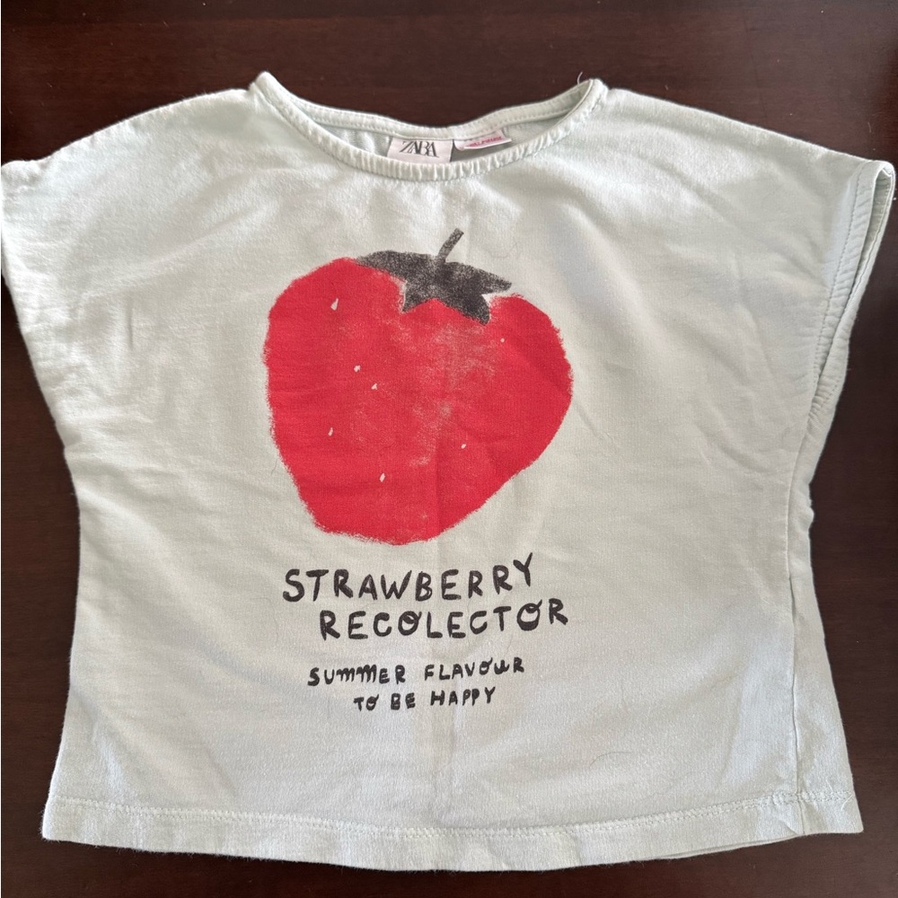 Zara Kids Strawberry Graphic Tee - White and Red